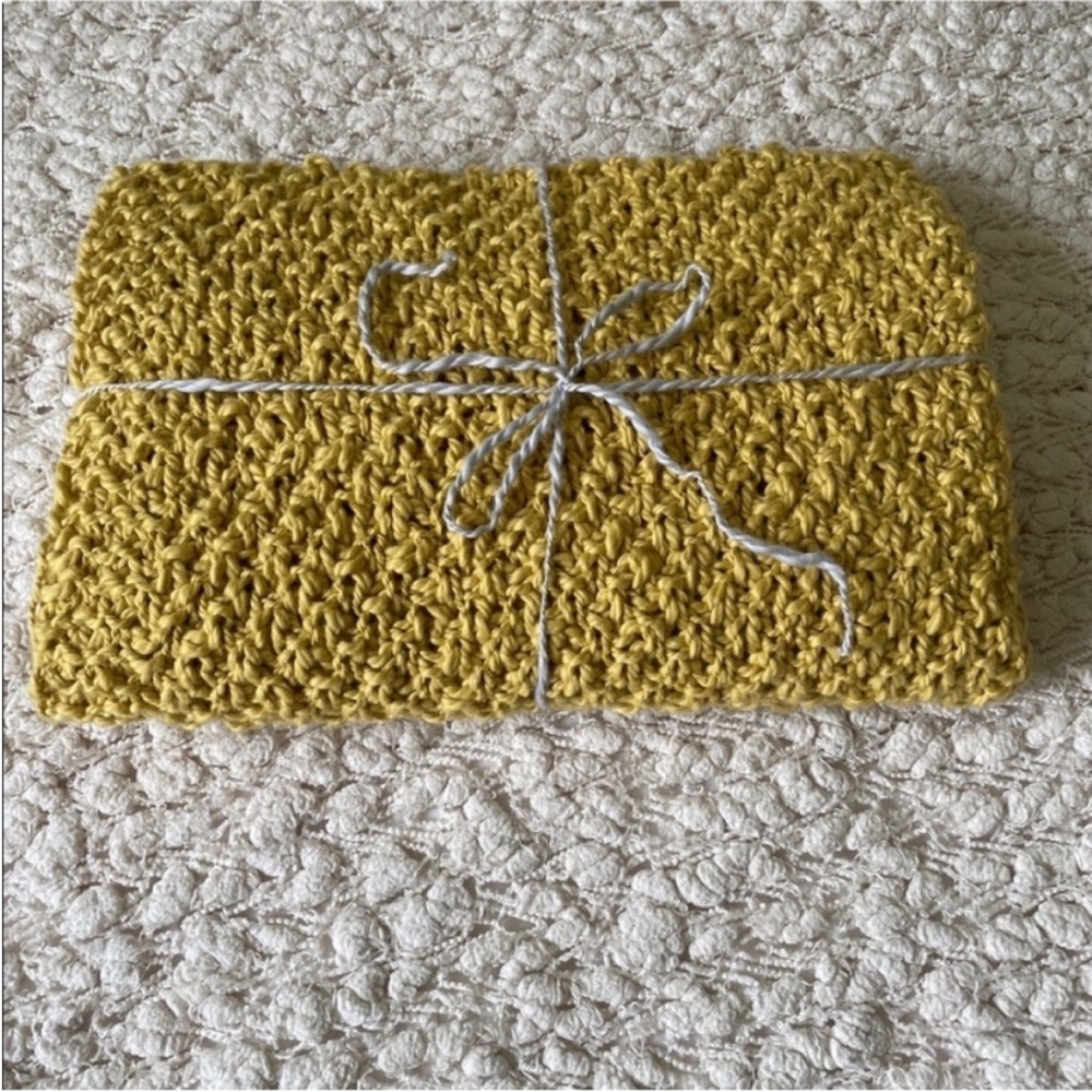 New Handmade Eco Organic Cotton Mustard Yellow Knit Baby Blanket
